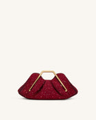 Lila Artificial Crystal Metal Frame Clutch - Red