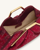 Lila Artificial Crystal Metal Frame Clutch - Red