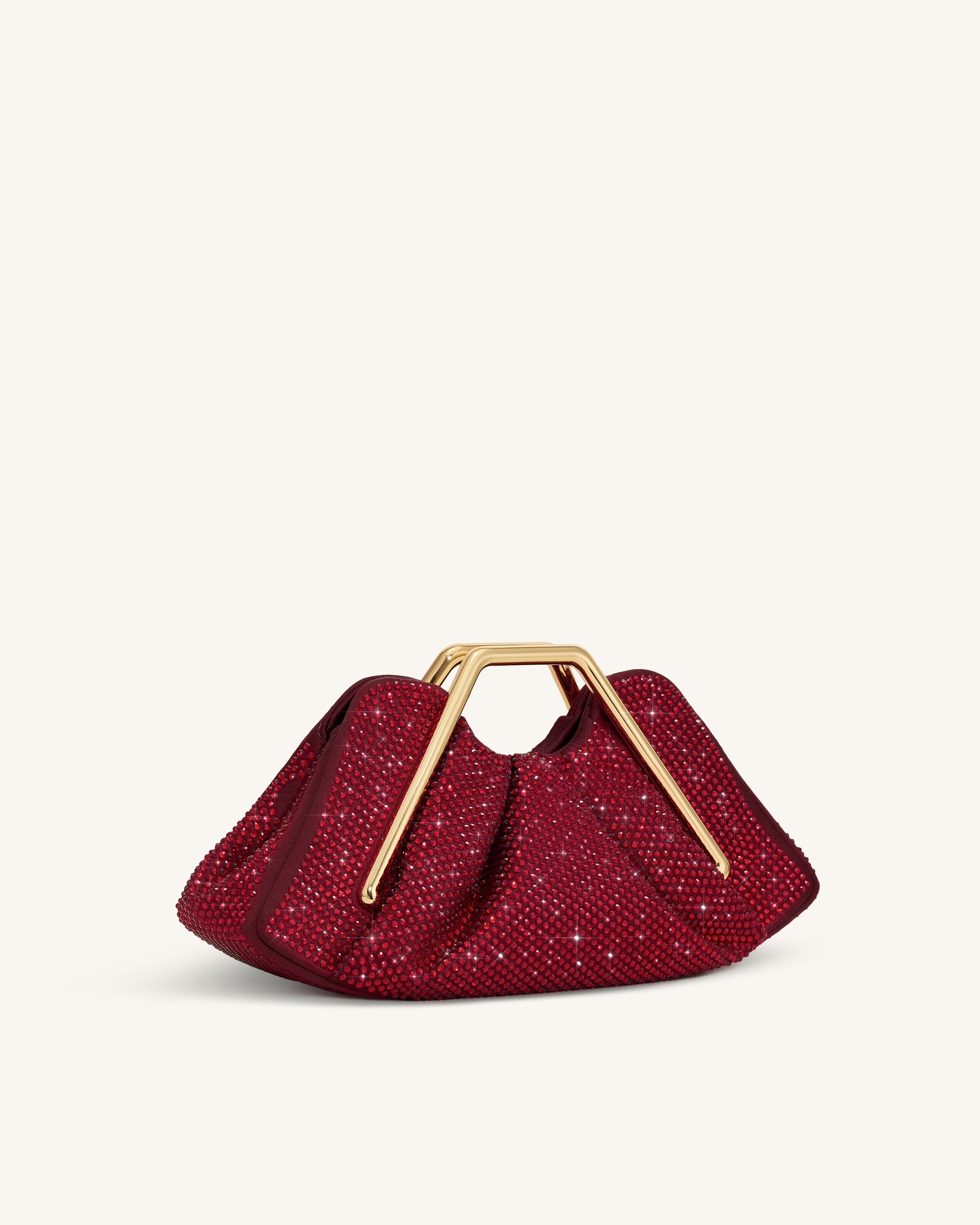 Lila Artificial Crystal Metal Frame Clutch - Red