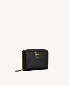 Maeve Dachshund Metal Emblem Zip Wallet - Black