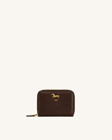 Maeve Dachshund Metal Emblem Zip Wallet - Chocolate