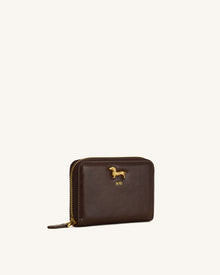 Maeve Dachshund Metal Emblem Zip Wallet - Chocolate