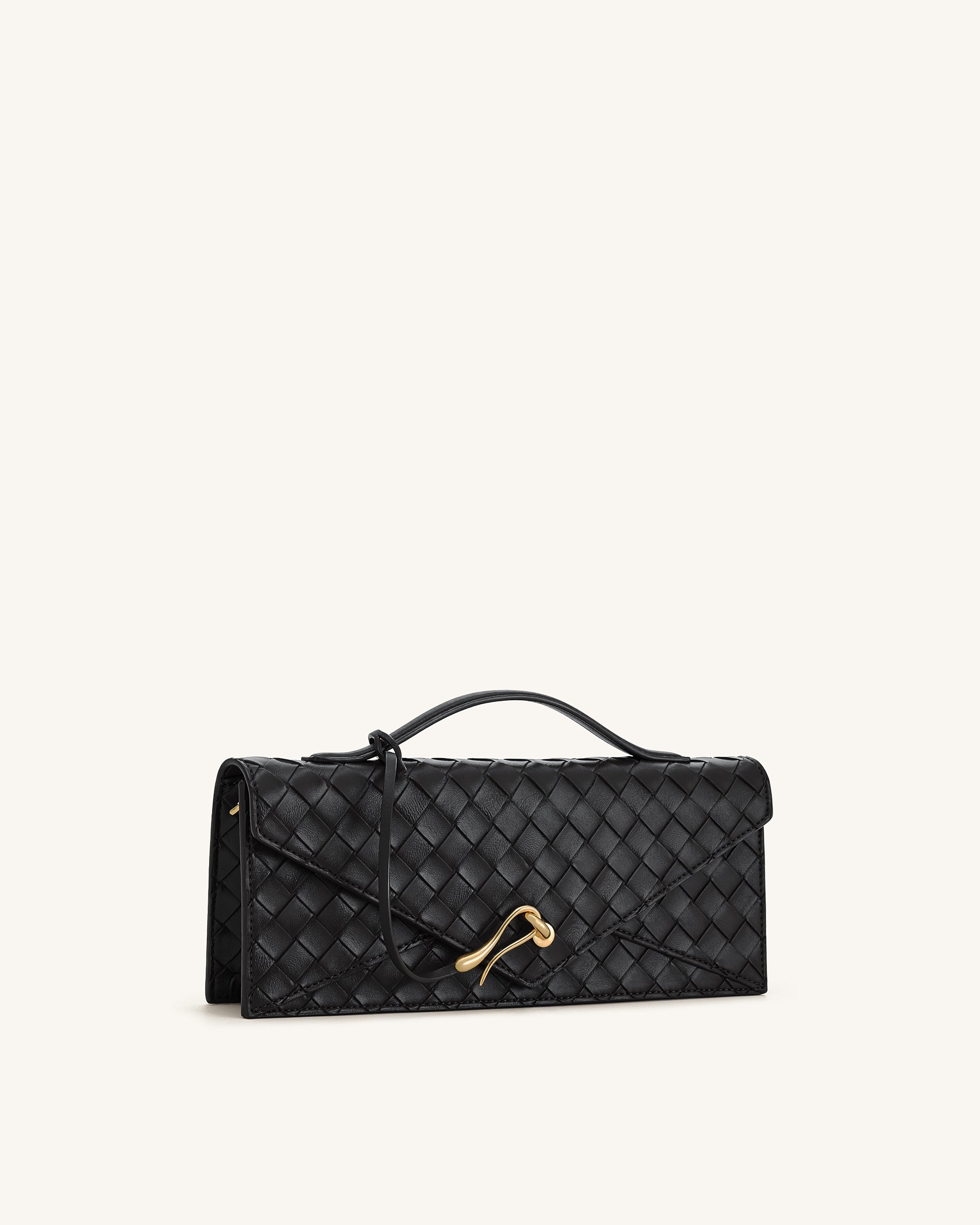 Celeste Woven Textured Envelope Top Handle Bag - Black