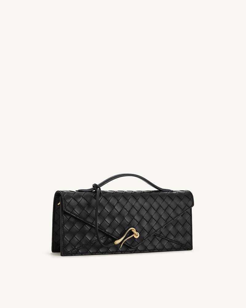 Celeste Woven Textured Envelope Top Handle Bag - Black