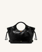 Virelle Waxed Vegan Leather Drawstring Tote Bag - Black
