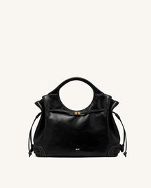 Virelle Waxed Vegan Leather Drawstring Tote Bag - Black