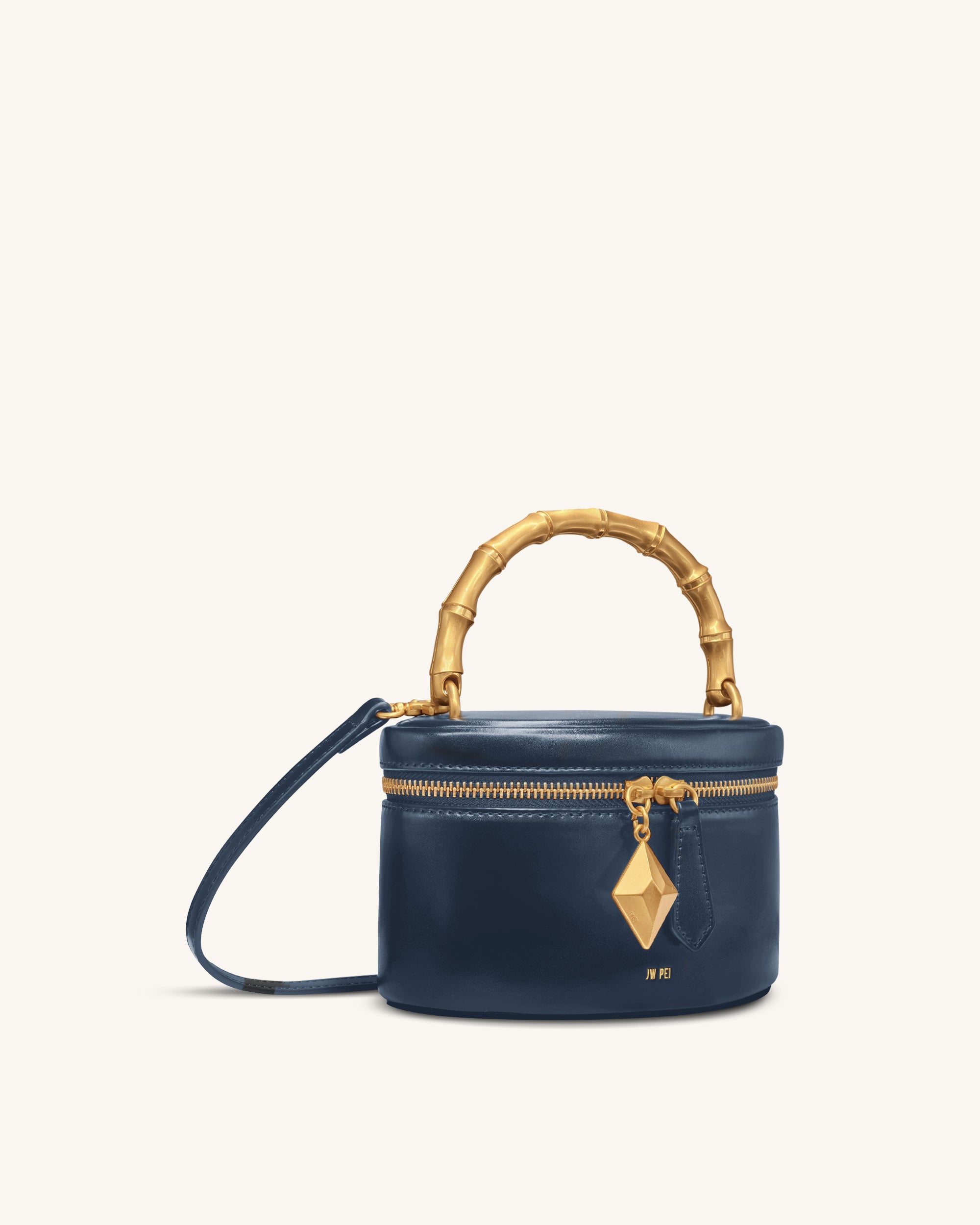 Natalie Metal Geometric Pendant Handle Bag - Navy