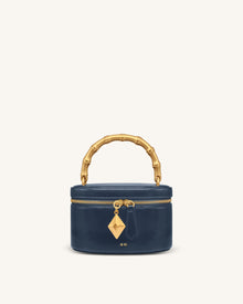 Natalie Metal Geometric Pendant Handle Bag - Navy