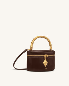 Natalie Metal Geometric Pendant Handle Bag - Dark Brown