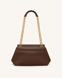Valerie Chain Flap Shoulder Bag - Dark Brown