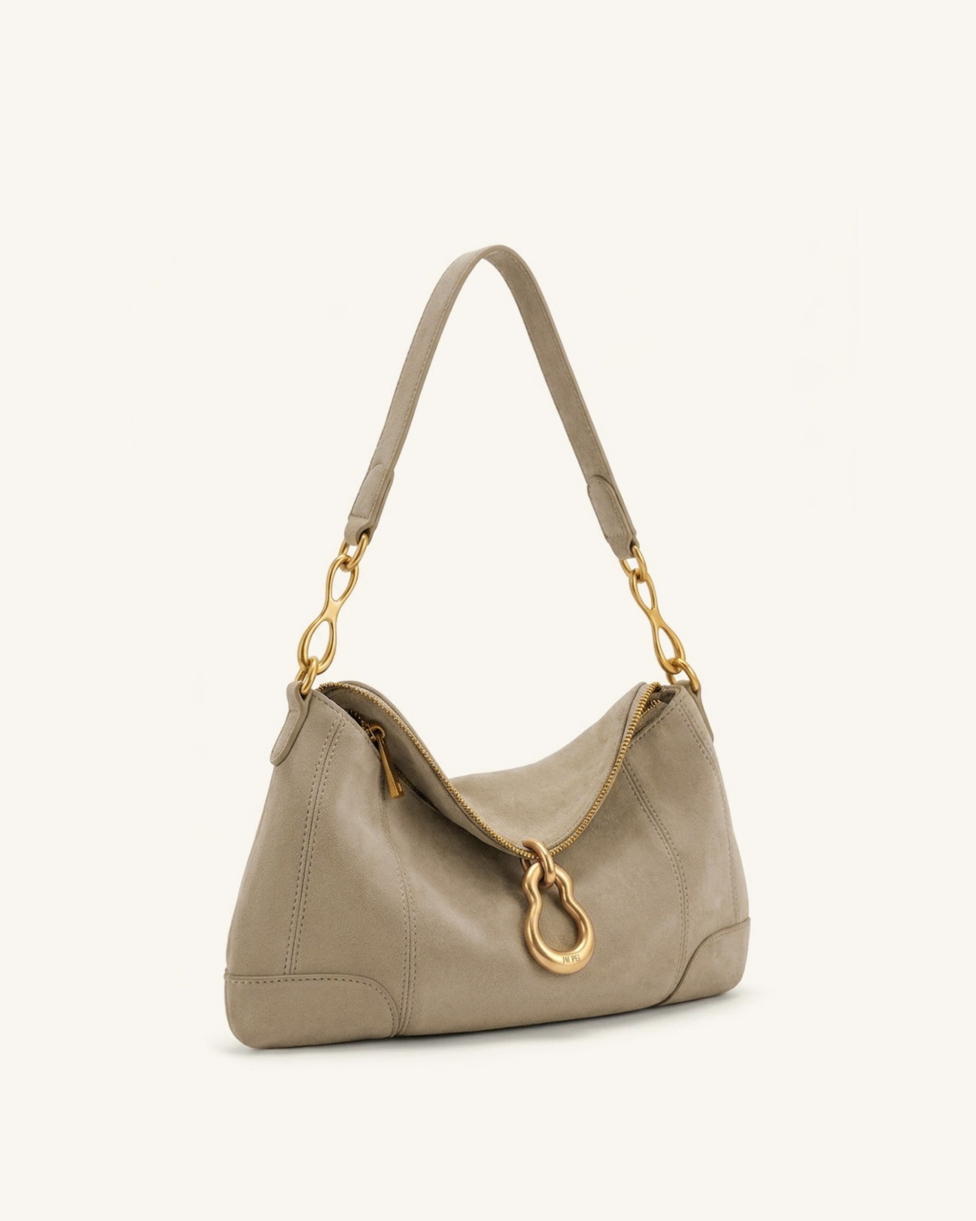 Jayla Faux Suede Metal Pendant Embellished Shoulder Bag - Grey