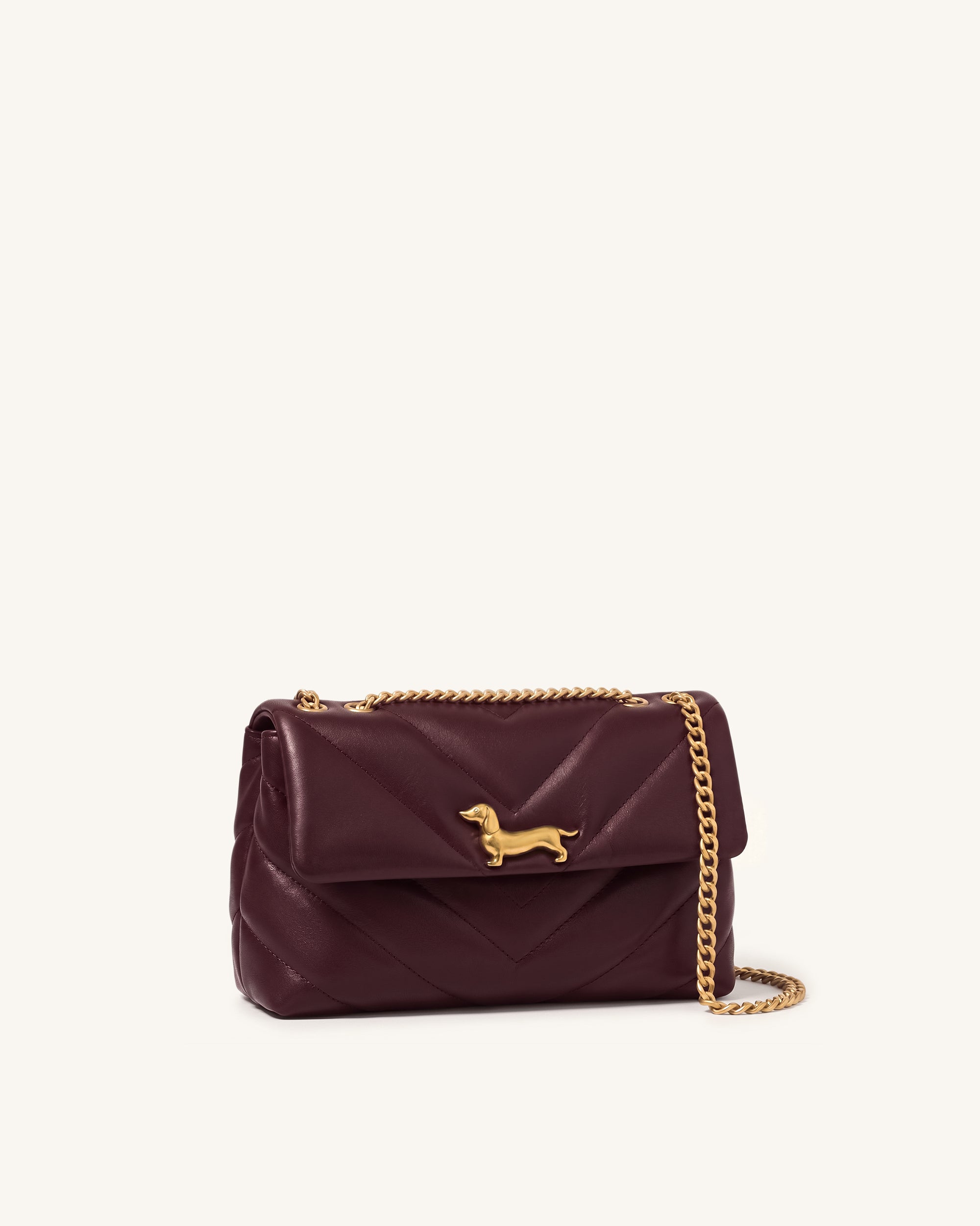 Riley Dachshund Quilted Flap Shoulder Bag - Deep Burgundy