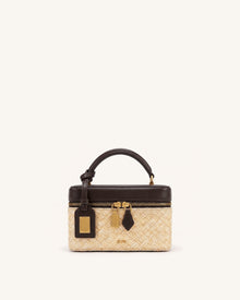 Cleo Faux Straw Box Shape Top Handle Bag - Brown