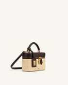 Cleo Faux Straw Box Shape Top Handle Bag - Brown