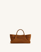 Maeve Dachshund Metal Charm Faux Suede Tote Bag - Brown