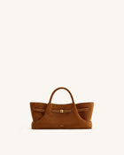 Maeve Dachshund Metal Charm Faux Suede Tote Bag - Brown