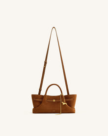 Maeve Dachshund Metal Charm Faux Suede Tote Bag - Brown