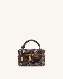 Cleo Metallic Sequin Box Shape Top Handle Bag - Brown