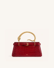 Elena Snake Handle Top Handle Bag - Burgundy Croc