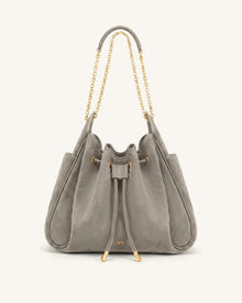 Rowan Faux Suede Quilted Chain Bucket Bag - Gray