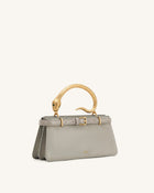 Elena Snake Handle Faux Suede Top Handle Bag - Taupe