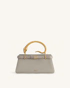 Elena Snake Handle Faux Suede Top Handle Bag - Taupe
