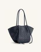 Nala Woven Texture Wide Tote Bag - Navy Blue