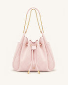 Rowan Faux Suede Quilted Chain Bucket Bag - Pink