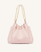 Rowan Faux Suede Quilted Chain Bucket Bag - Pink