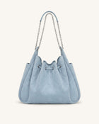 Rowan Faux Suede Quilted Chain Bucket Bag - Blue
