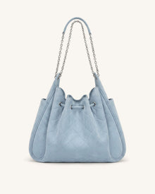 Rowan Faux Suede Quilted Chain Bucket Bag - Blue