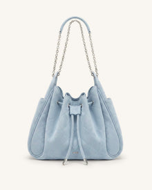 Rowan Faux Suede Quilted Chain Bucket Bag - Blue