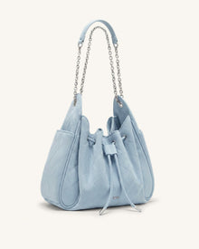 Rowan Faux Suede Quilted Chain Bucket Bag - Blue