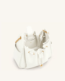 Rowan Ruched Drawstring Chain Bucket Bag - Ivory
