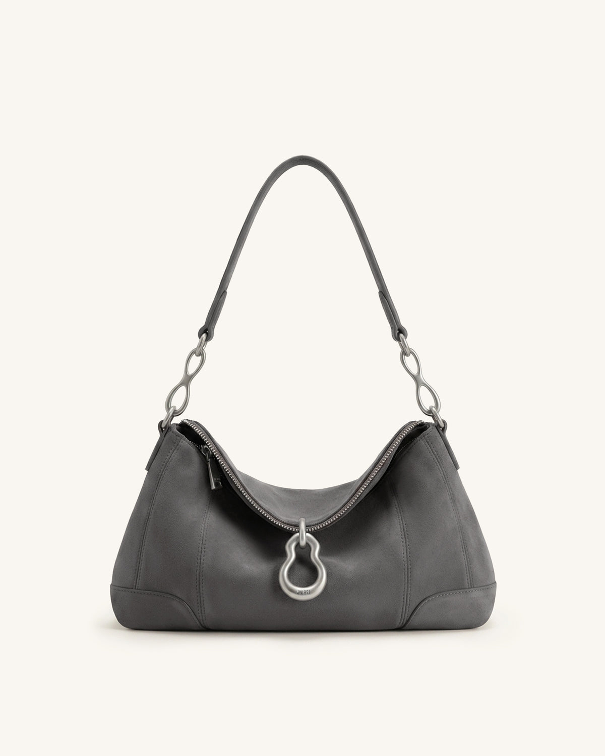 Jayla Faux Suede Metal Pendant Embellished Shoulder Bag - Dark Grey