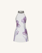 Jeweled Halter Iris Motif Dress - White