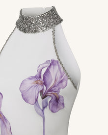 Jeweled Halter Iris Motif Dress - White