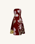 Iris Floral Print Strapless A-Line Dress - Burgundy