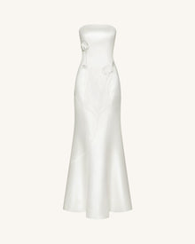 Strapless Floral Polyester Dress - White