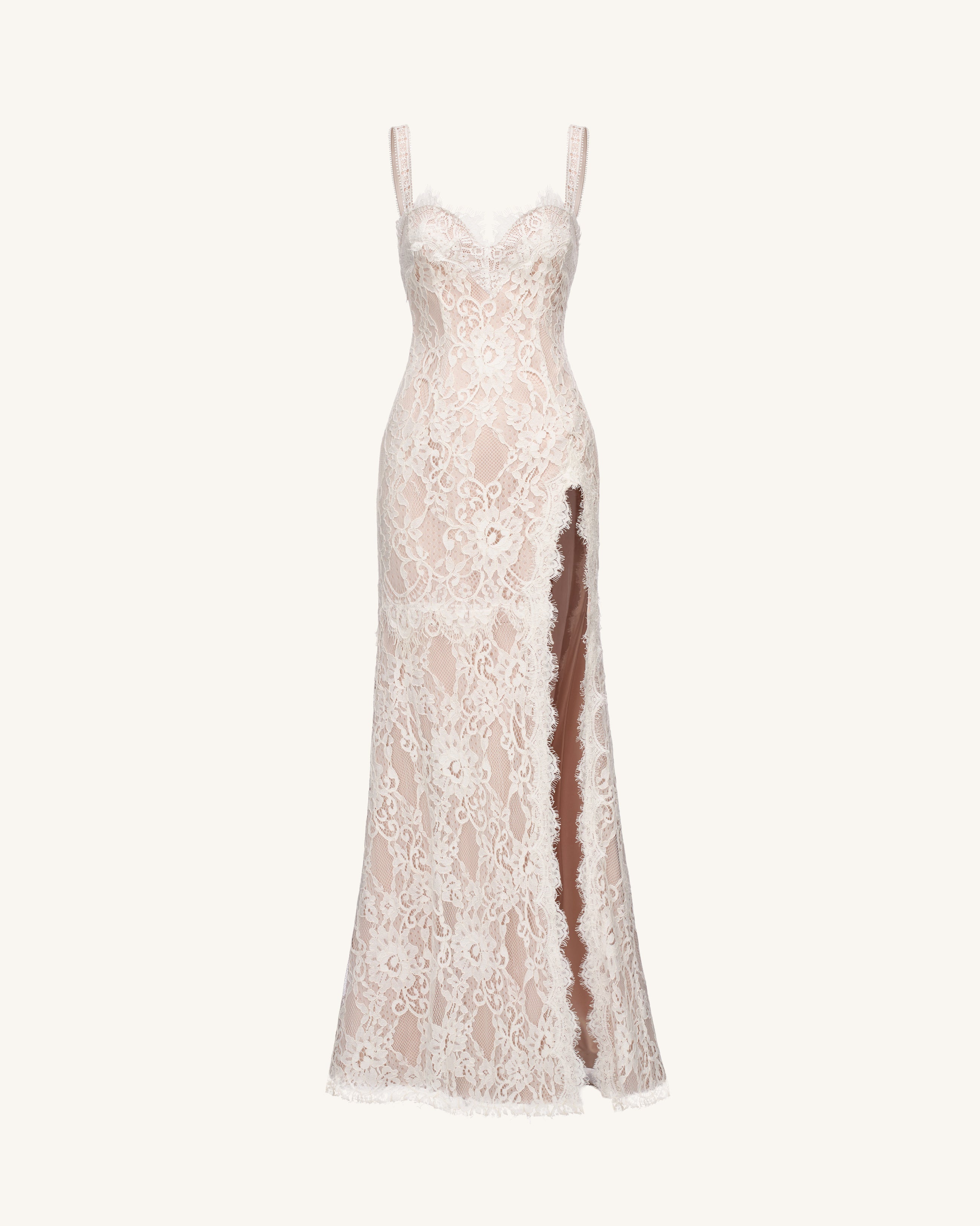 Lace Slit Maxi Dress - White