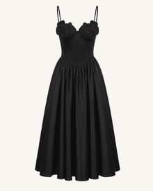 Orchid Embroidered Appliqué Corset Maxi Dress - Black