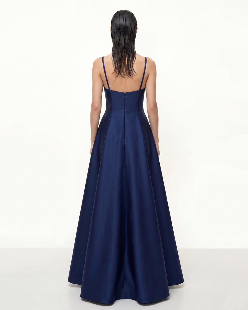 Iris Embroidered A-Line Maxi Dress - Navy Blue