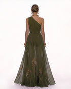 Floral One Shoulder Maxi Dress - Olive Green