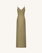 Iris Motif Satin Slip Gown - Olive Green