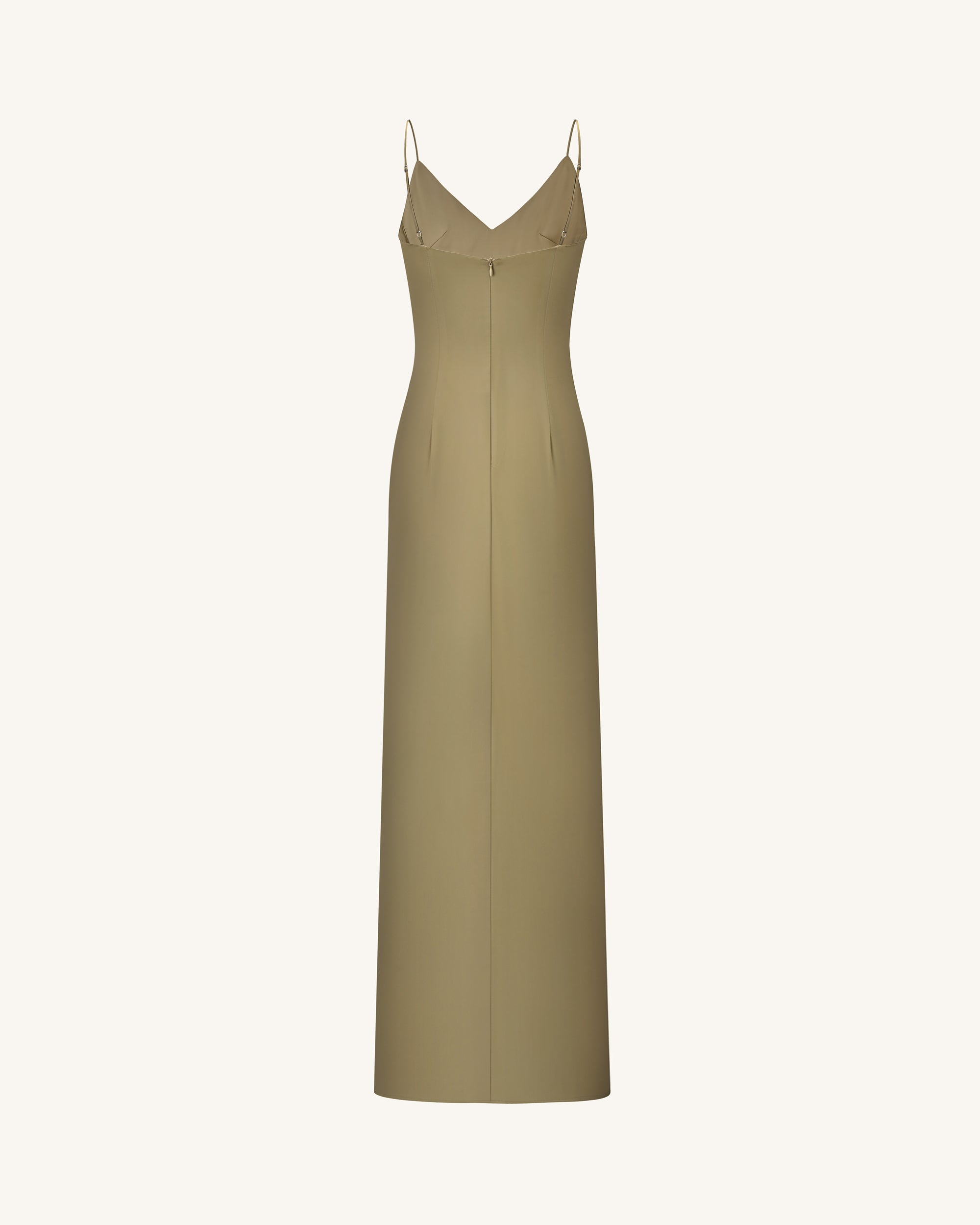 Iris Motif Satin Slip Gown - Olive Green