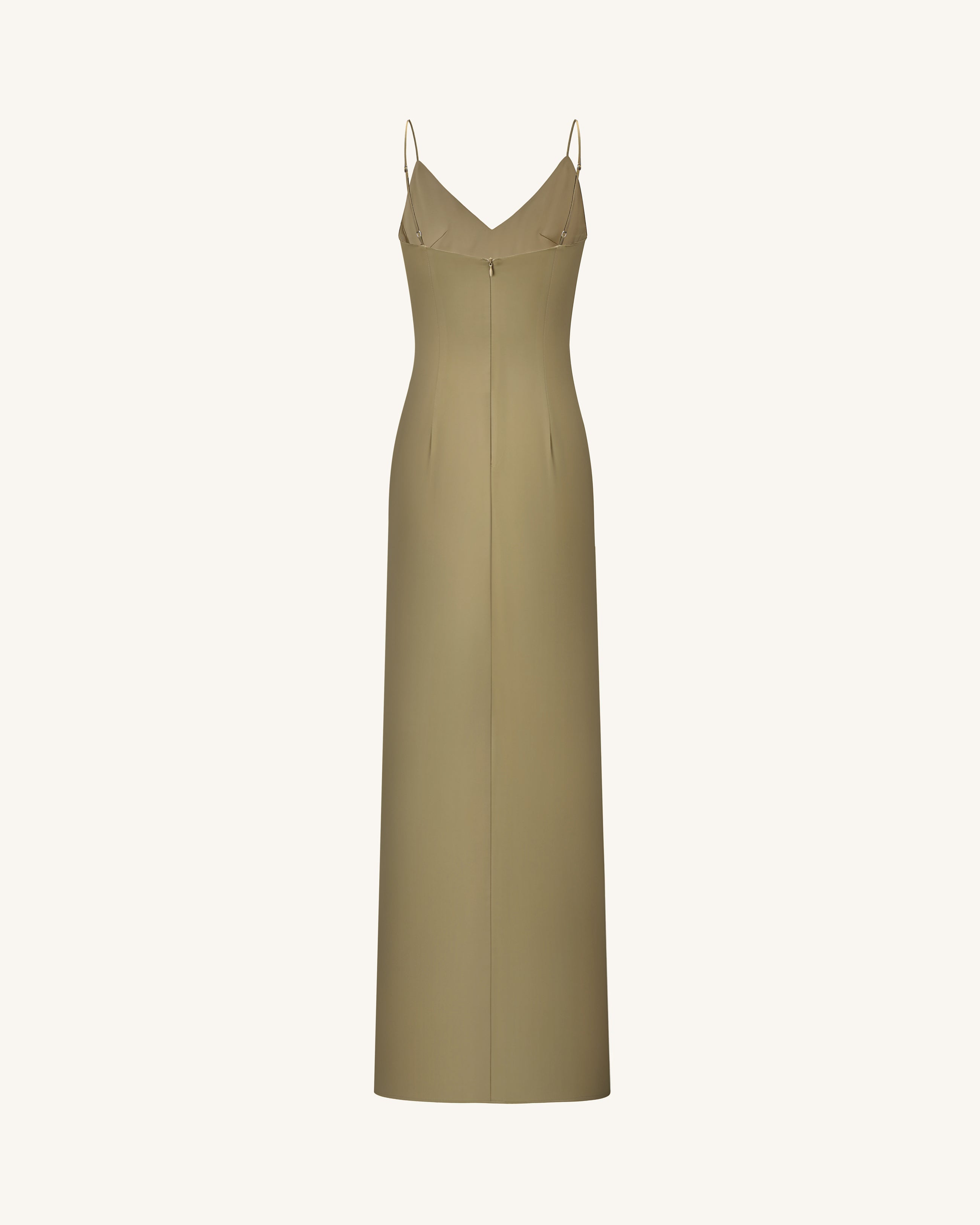 Iris Motif Satin Slip Gown - Olive Green