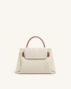 Rhea Small Double Buckle Shoulder Bag - Brown Canvas