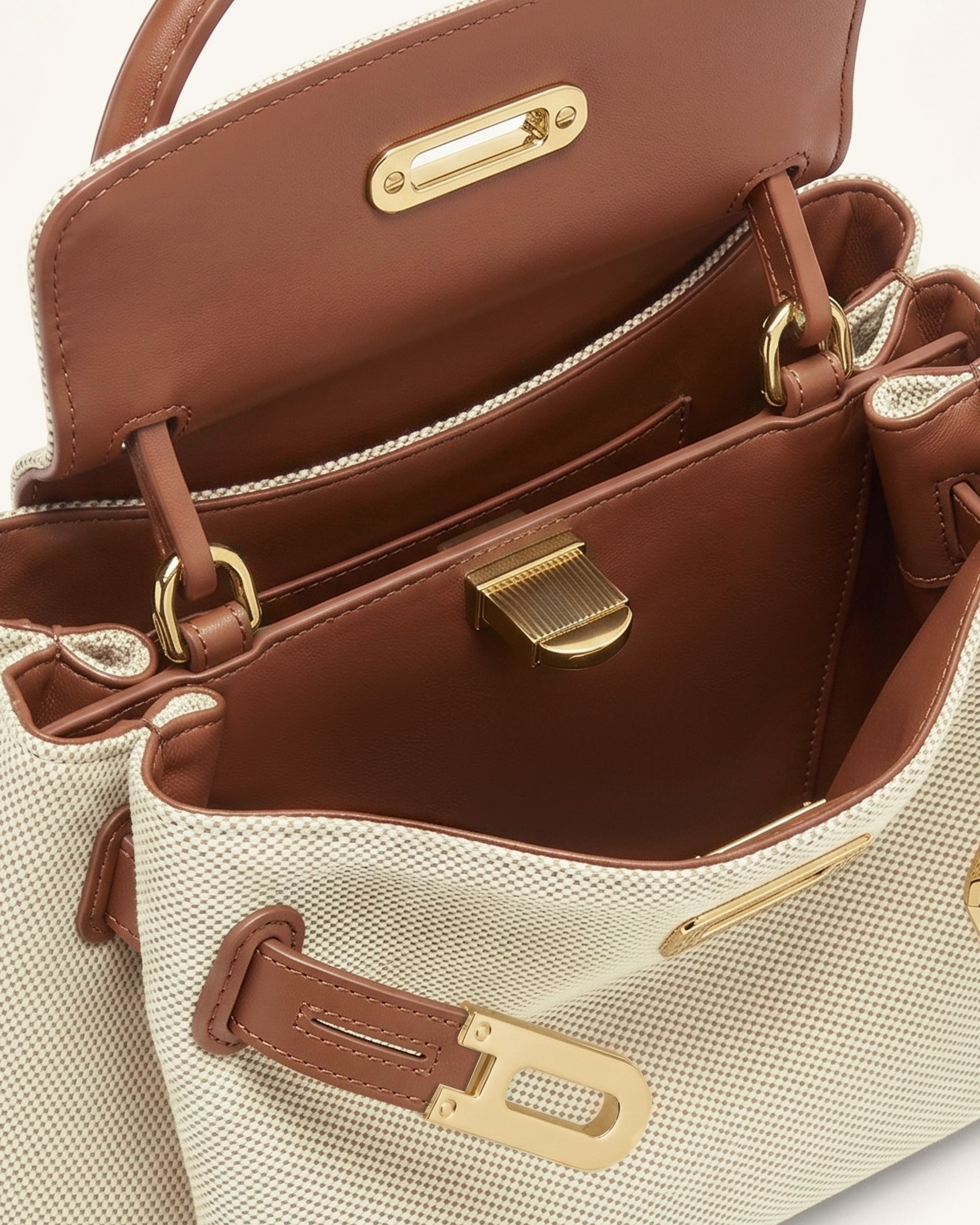 Rhea Small Double Buckle Shoulder Bag - Brown Canvas