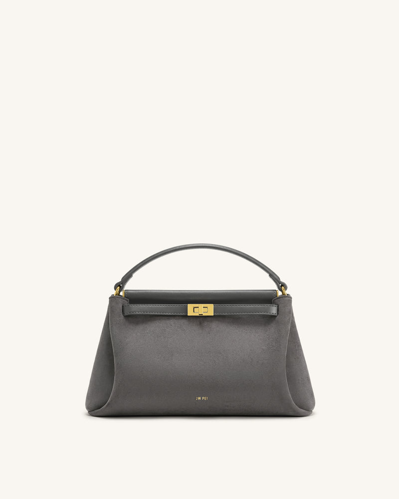 Carmen Faux Suede Top Handle Bag - Dark Gray