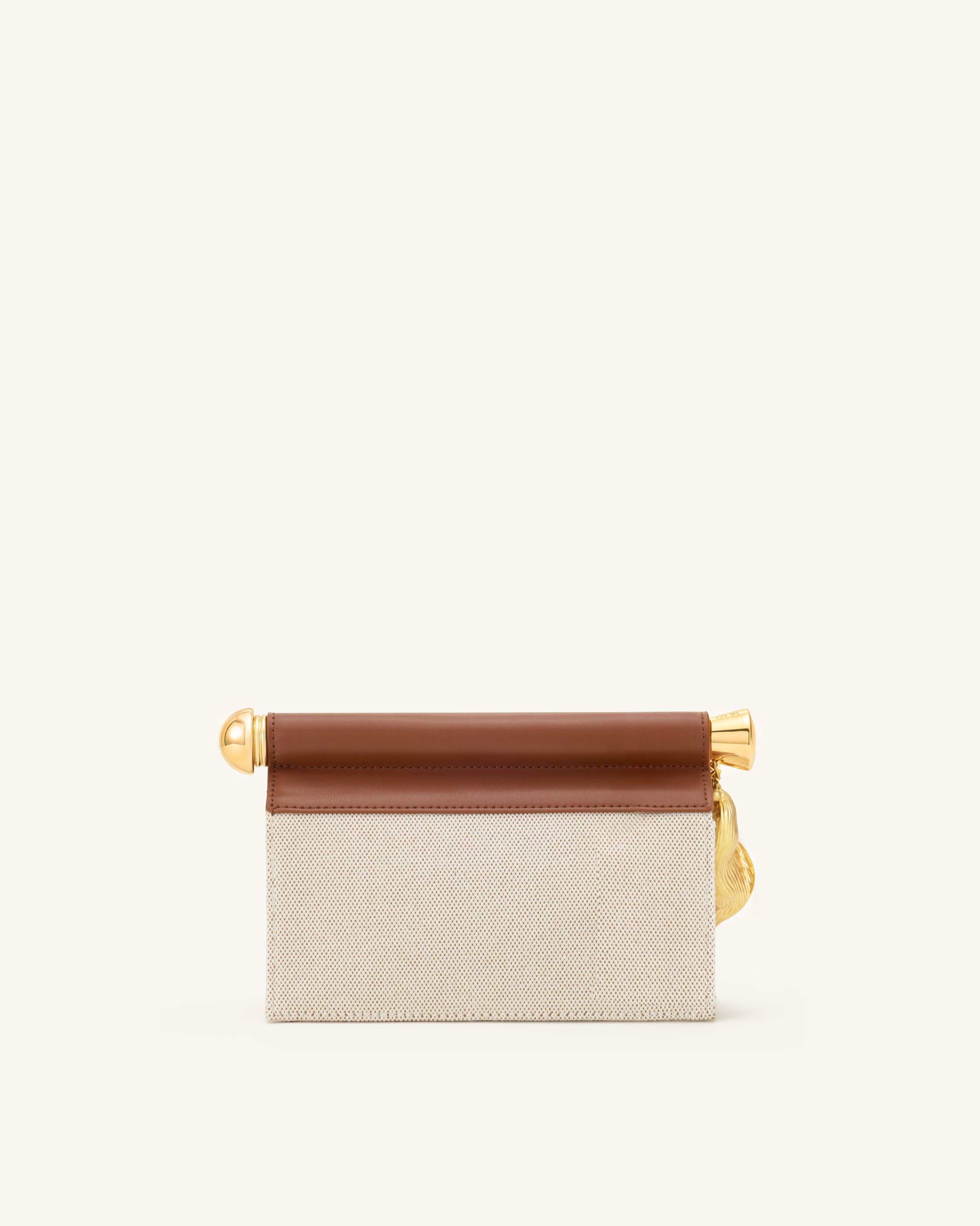 Holly Metal Pendant Embellished Clutch - Brown Canvas